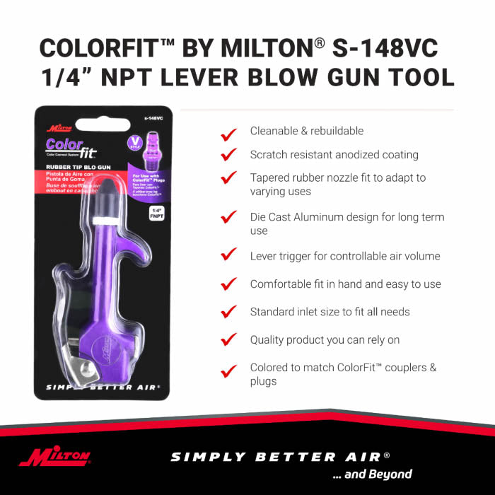 Milton S-148VC Blowgun Lever Hook Style 1/4" NPT V Style Compatible Rubber Tip