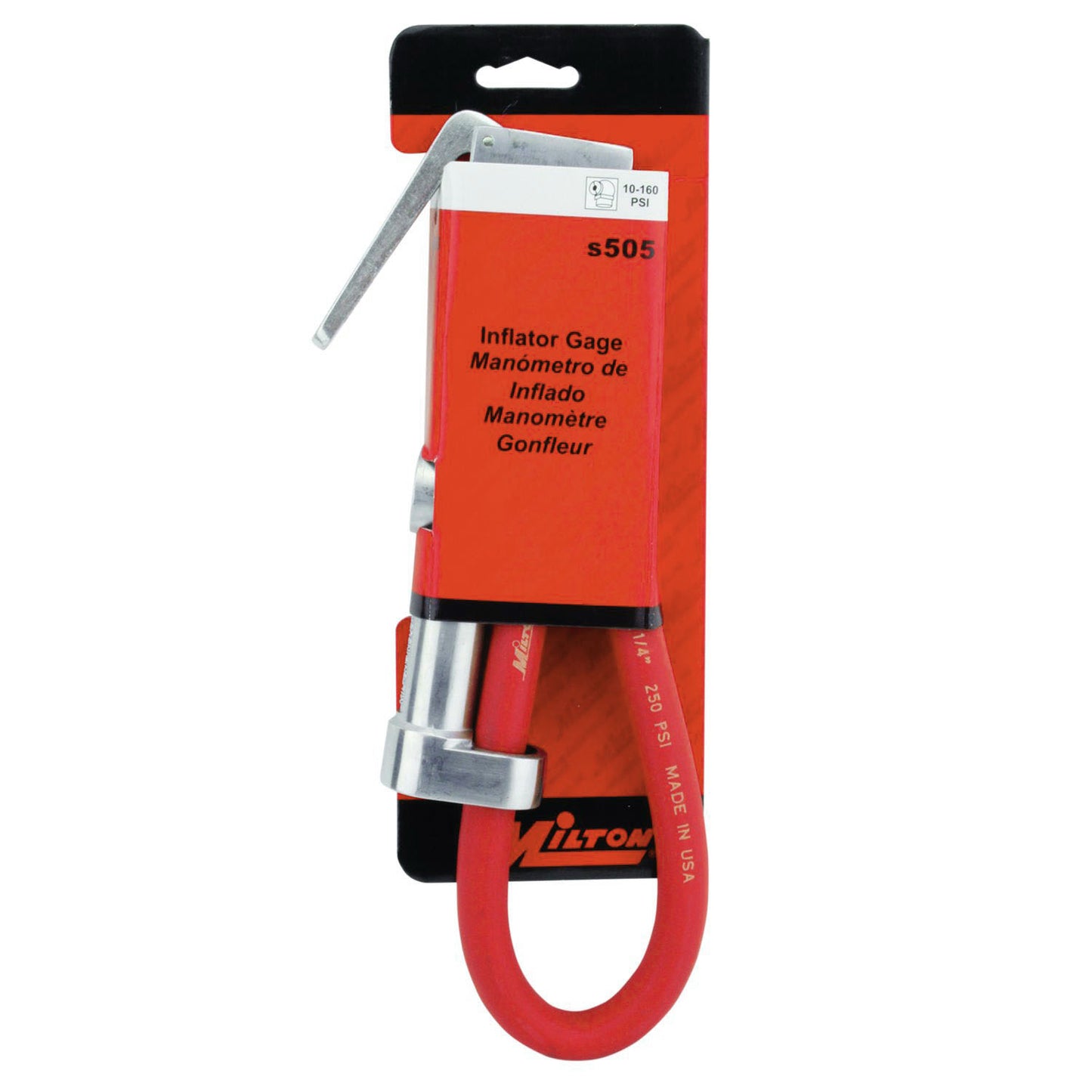 Milton S-505 Tire Inflator Gauge with Ball Foot Chuck 10 to 160 PSI USA Made