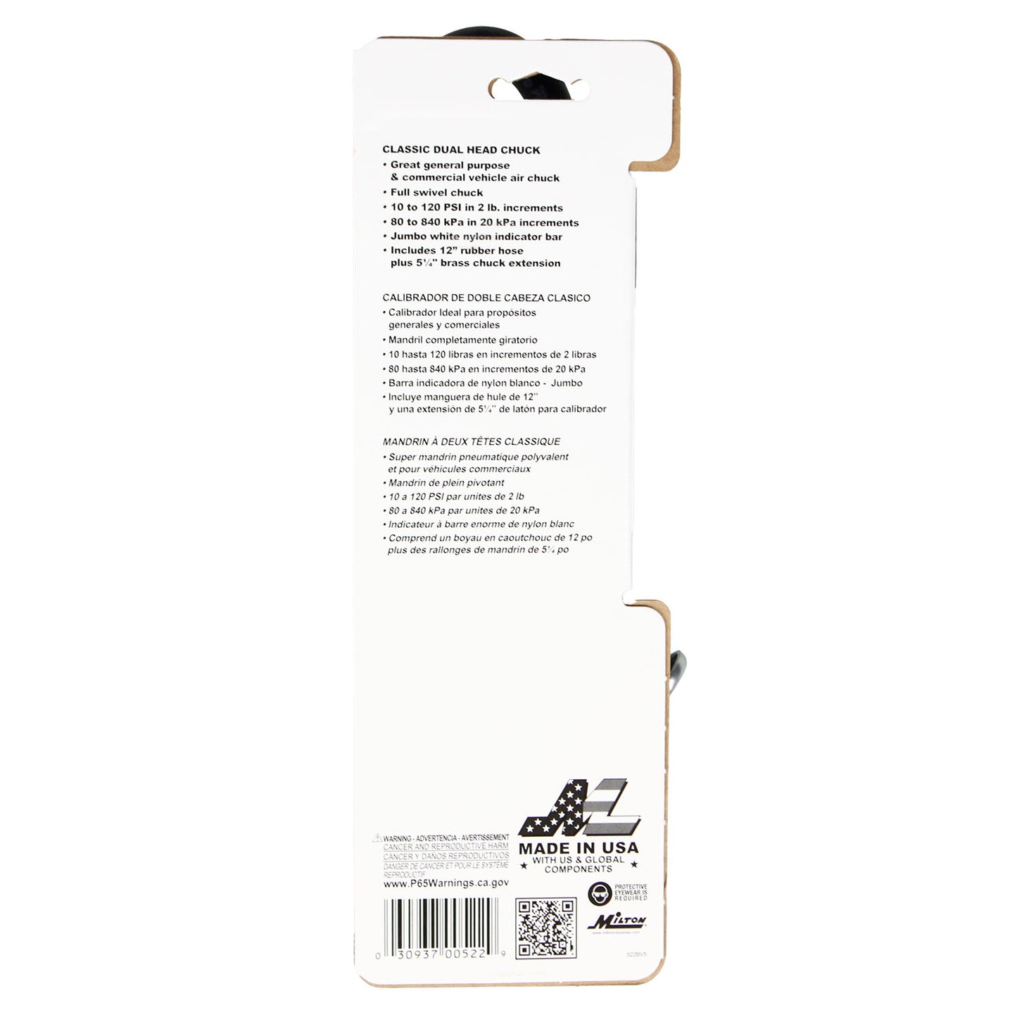 Milton S-522 Dual Headed Tire Chuck Bayonet Style Inflator Gauge 10 to 160 PSI