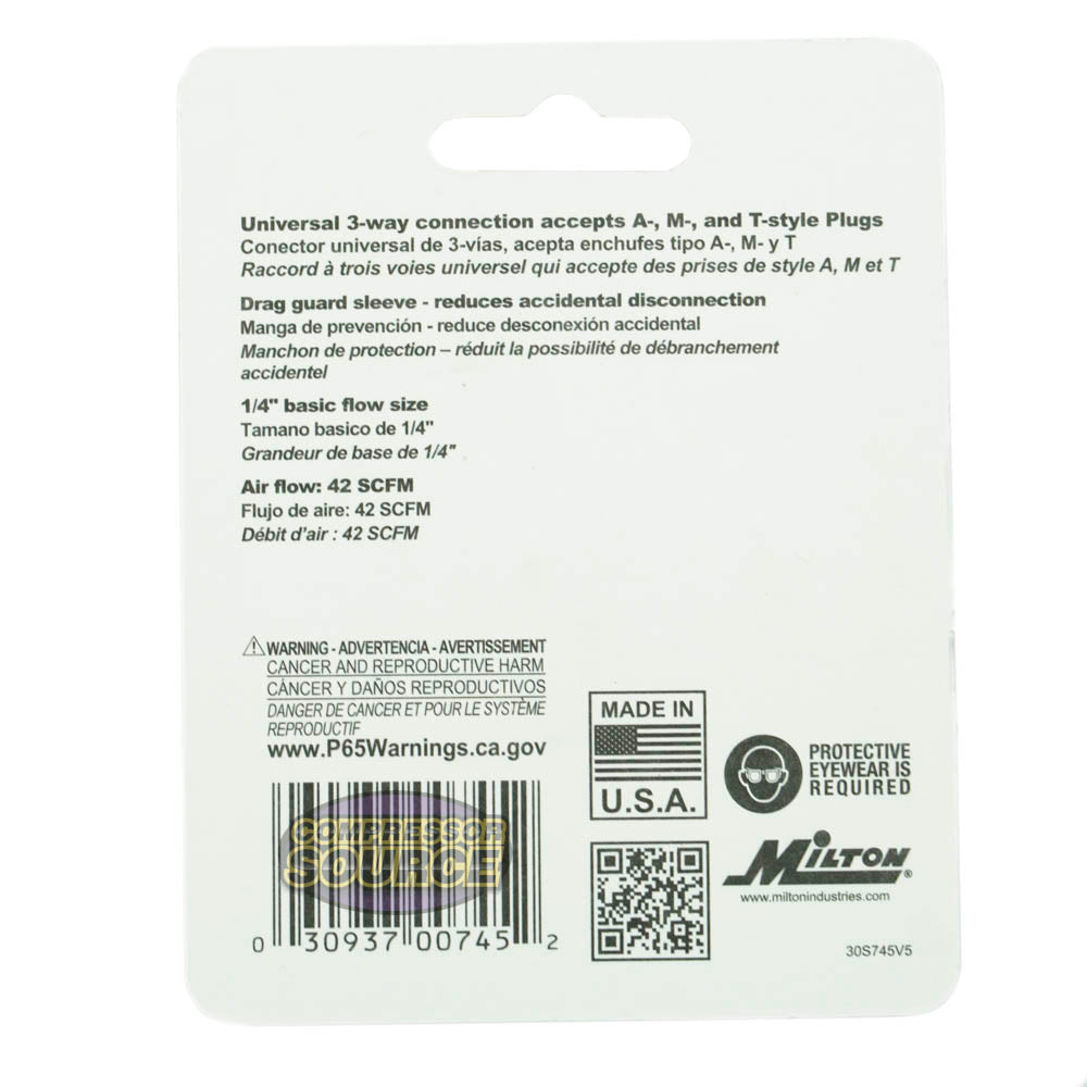 Milton Industries 1/4" FNPT A,M,&T Style Coupler 300 PSI Maximum 42 SCFM S-745