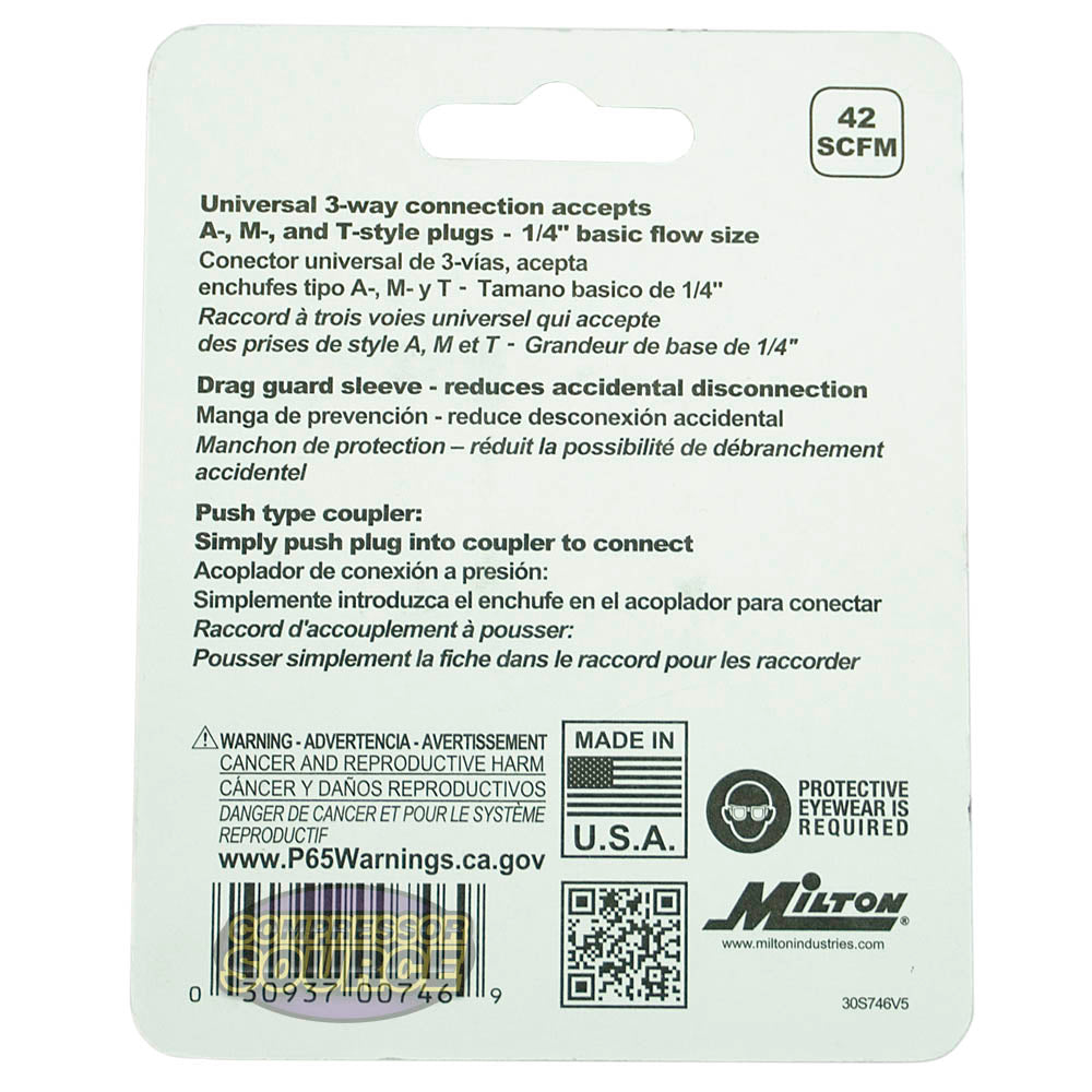 Milton Industries 1/4" MNPT A,M,&T Style Coupler 300 PSI Maximum 42 SCFM S-746