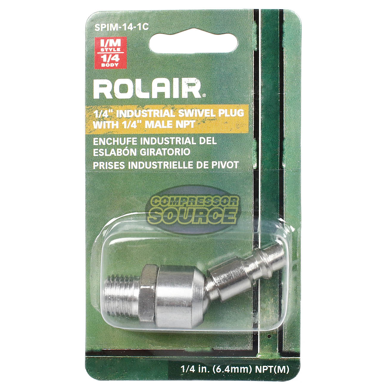 1/4" Industrial I/M Style Steel Swivel Plug with 1/4" Male NPT Single New Rolair