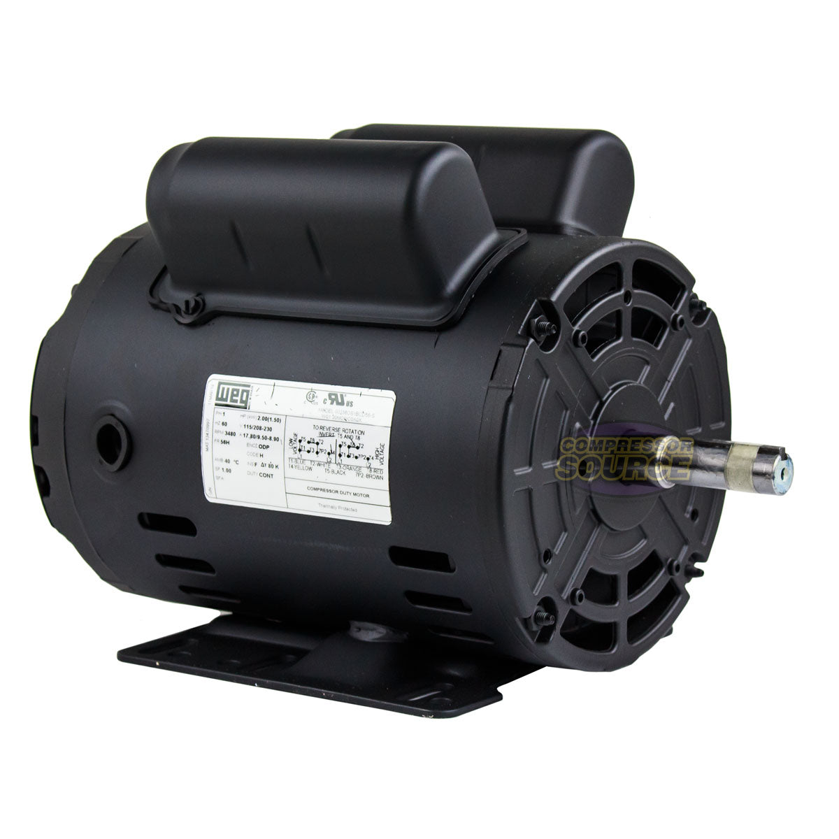 Weg 2 HP Single Phase Electric Heavy Duty Compressor Motor 56H Frame 115-230V 3480 RPM