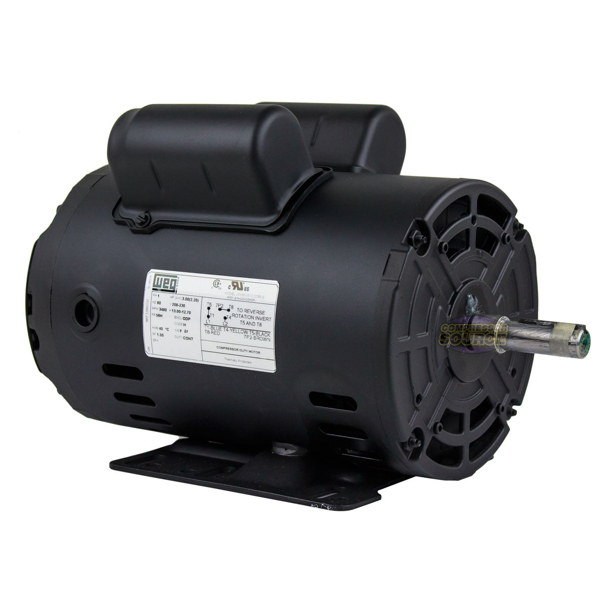 Weg 3 HP Single Phase Electric Heavy Duty Compressor Motor 56 Frame 208-230V 3450 RPM