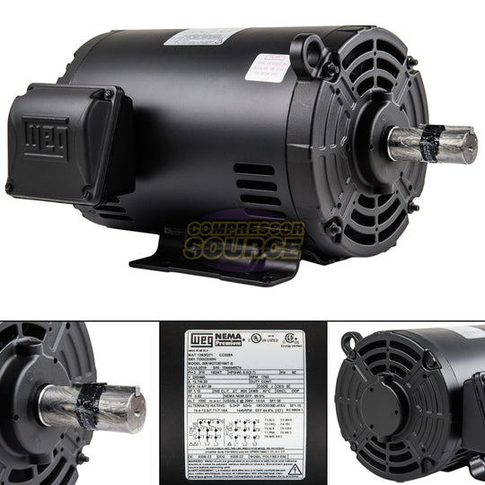 5 HP 3 Phase Electric Motor 1760 RPM 182/4T Frame 230/460V ODP WEG 00518OT3E184T-S
