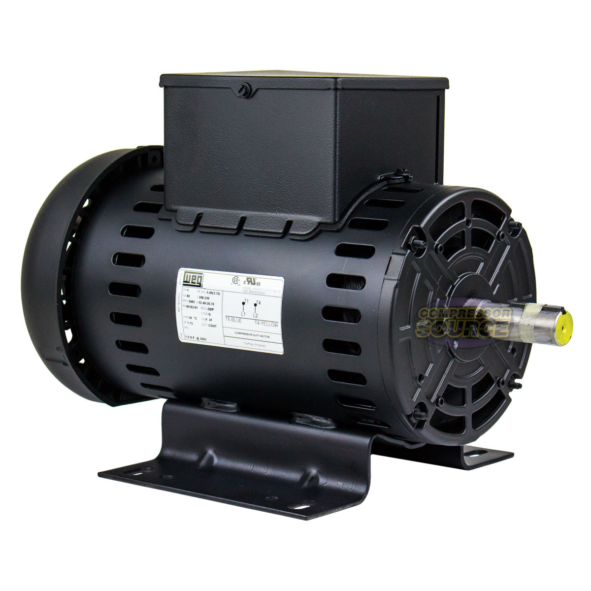 5 HP Air Compressor Duty Electric Motor W182/4Y Frame 3465 RPM Single Phase WEG