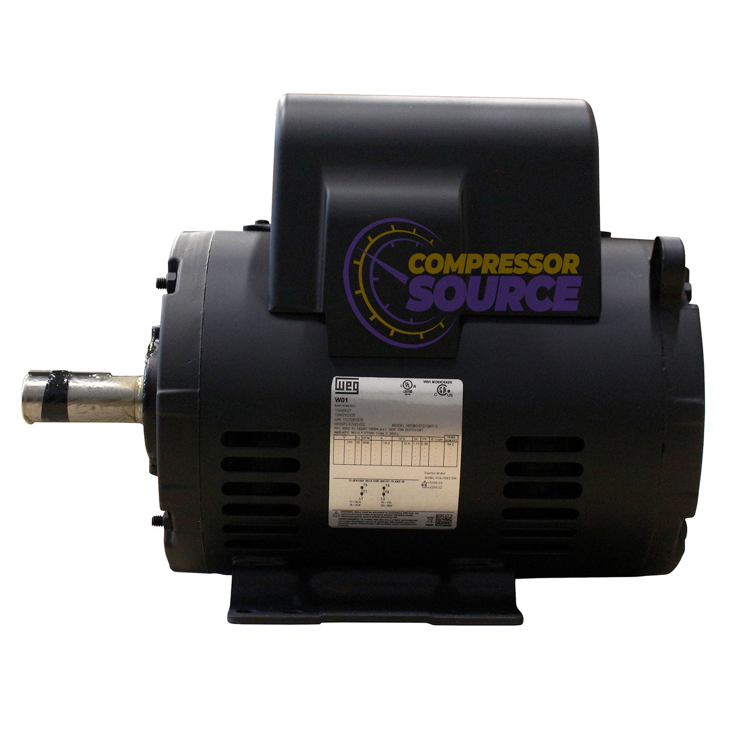 WEG 5 HP 1 Phase Electric Motor 3500 RPM 184T Frame 230V ODP 00536OS1D184T