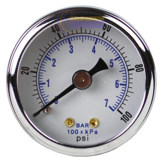 1/8" NPT Air Pressure Gauge 0-100 PSI Back Mount 1.5" Face Black Steel Case
