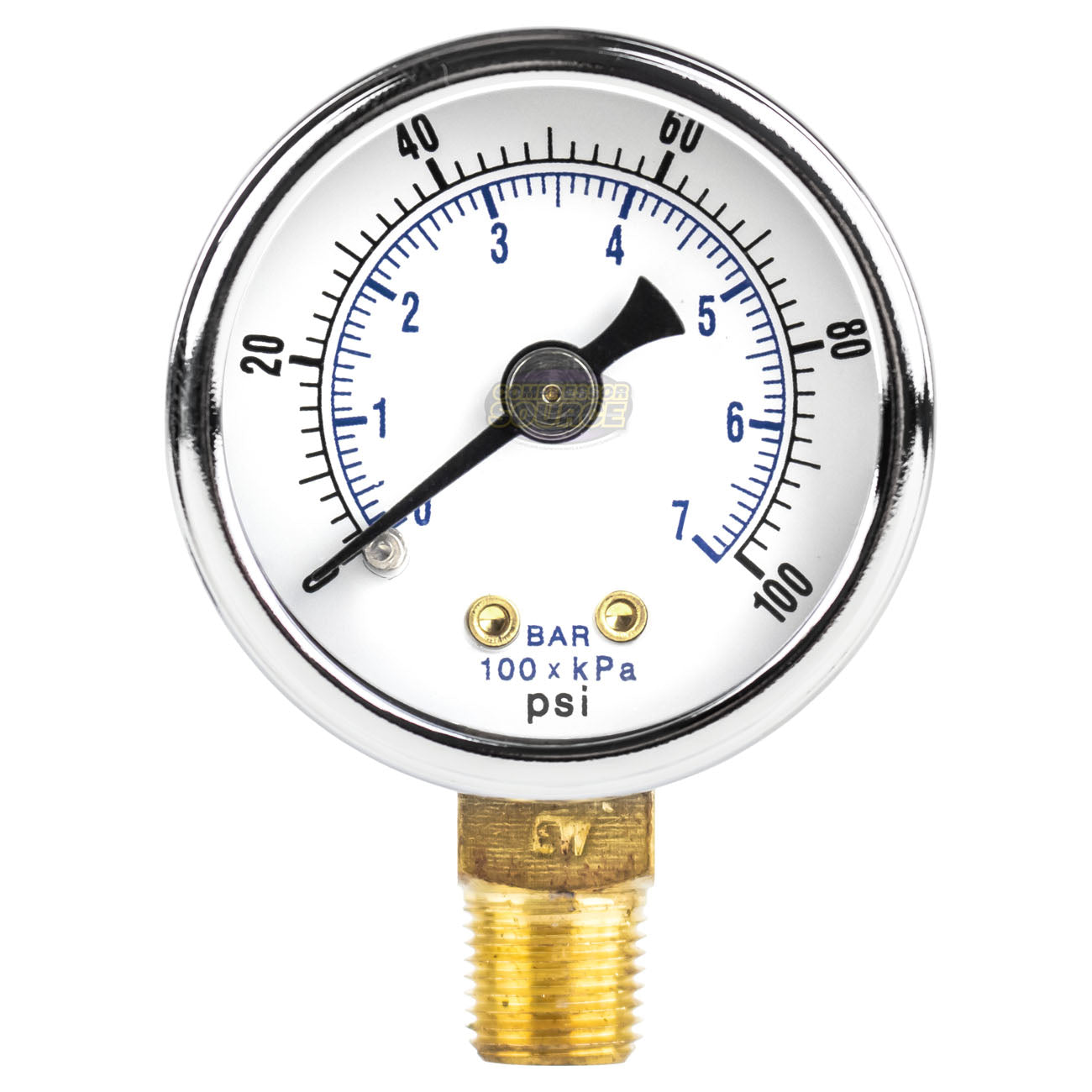 1/8" NPT 0-100 PSI Air Compressor / Hydraulic Pressure Gauge Lower Side Mount With 1.5" Face