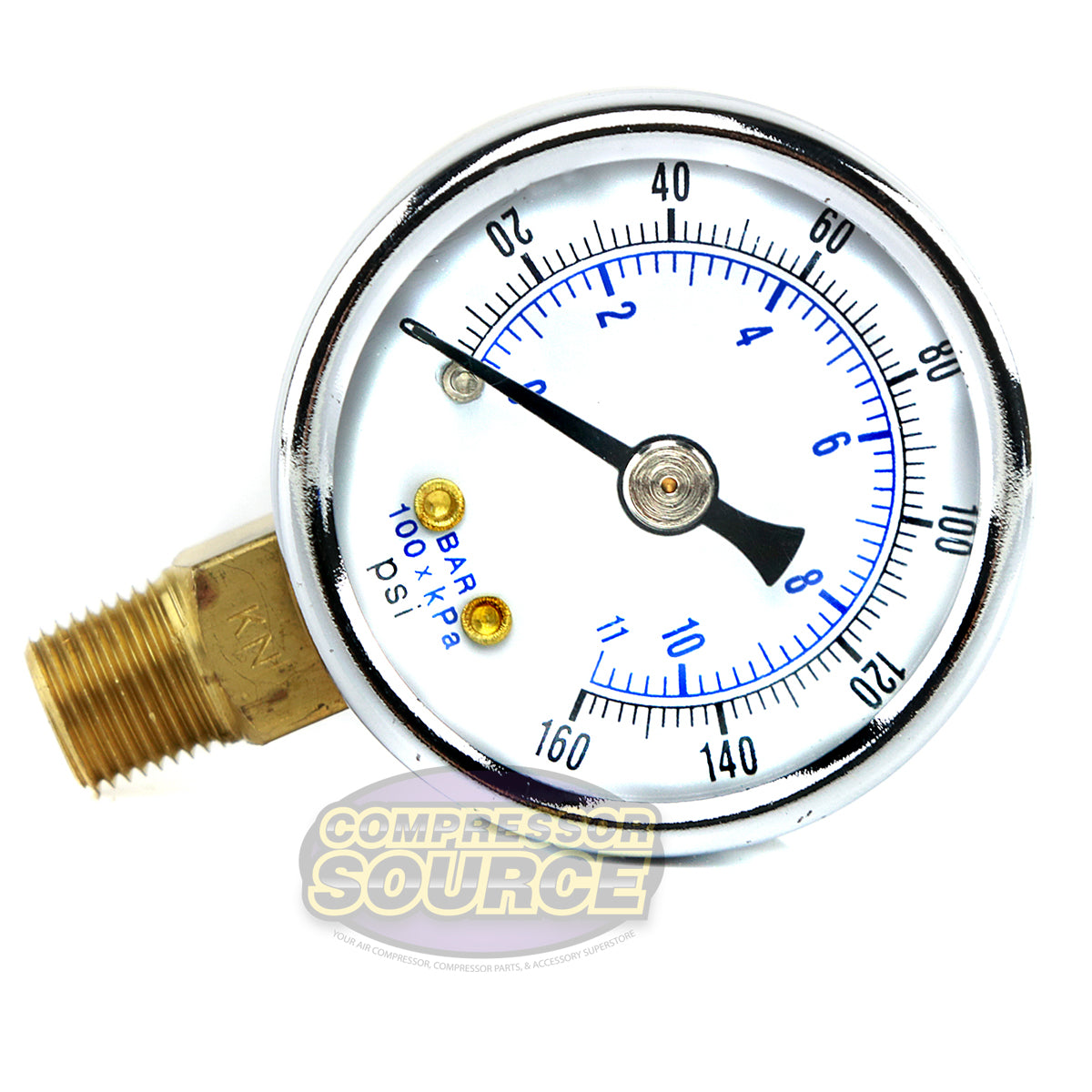 1/8" NPT 0-160 PSI Air Pressure Gauge Lower Side Mount with 1.5" Face