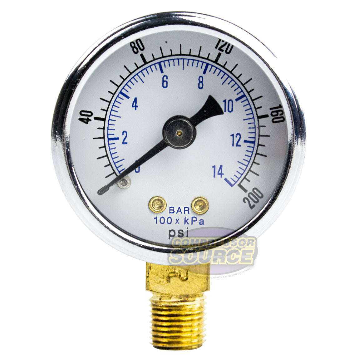 1/8" NPT Air Compressor Hydraulics Pressure Gauge 0-200 PSI Side Mount 1.5" Face