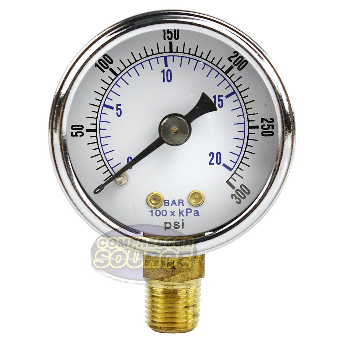 1/8" NPT 0-300 PSI Air Pressure Gauge Lower Side Mount With 1.5" Face