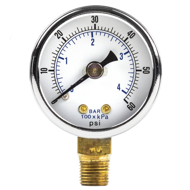 1/8" NPT 0-60 PSI Air Compressor / Hydraulic Pressure Gauge Lower Side Mount With 1.5" Face 101D-158D