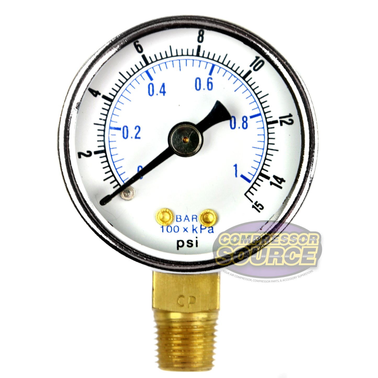 1/8" NPT 0-15 PSI Air Pressure Gauge Lower Side Mount With 1.5" Face