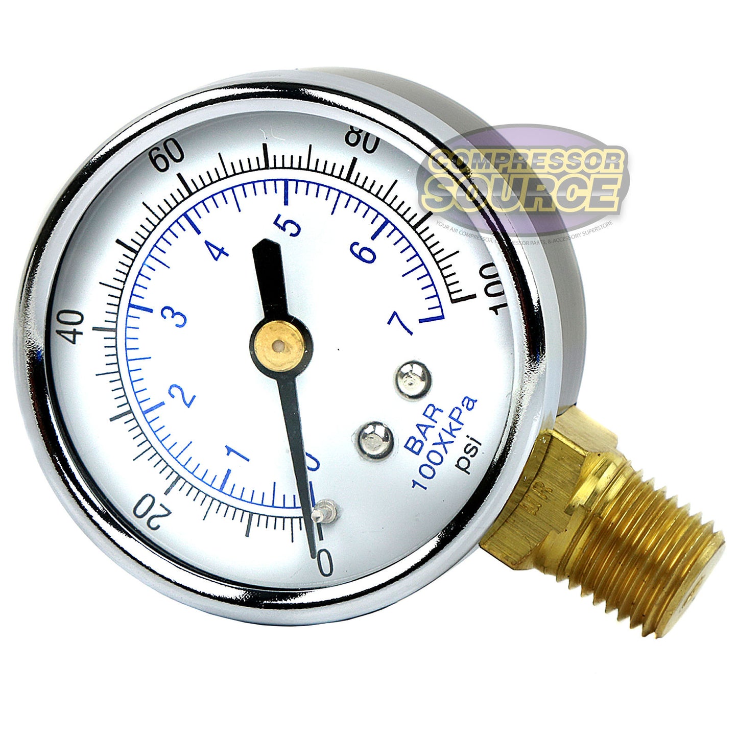 1/4" NPT 0-100 PSI Air Pressure Gauge Lower Side Mount