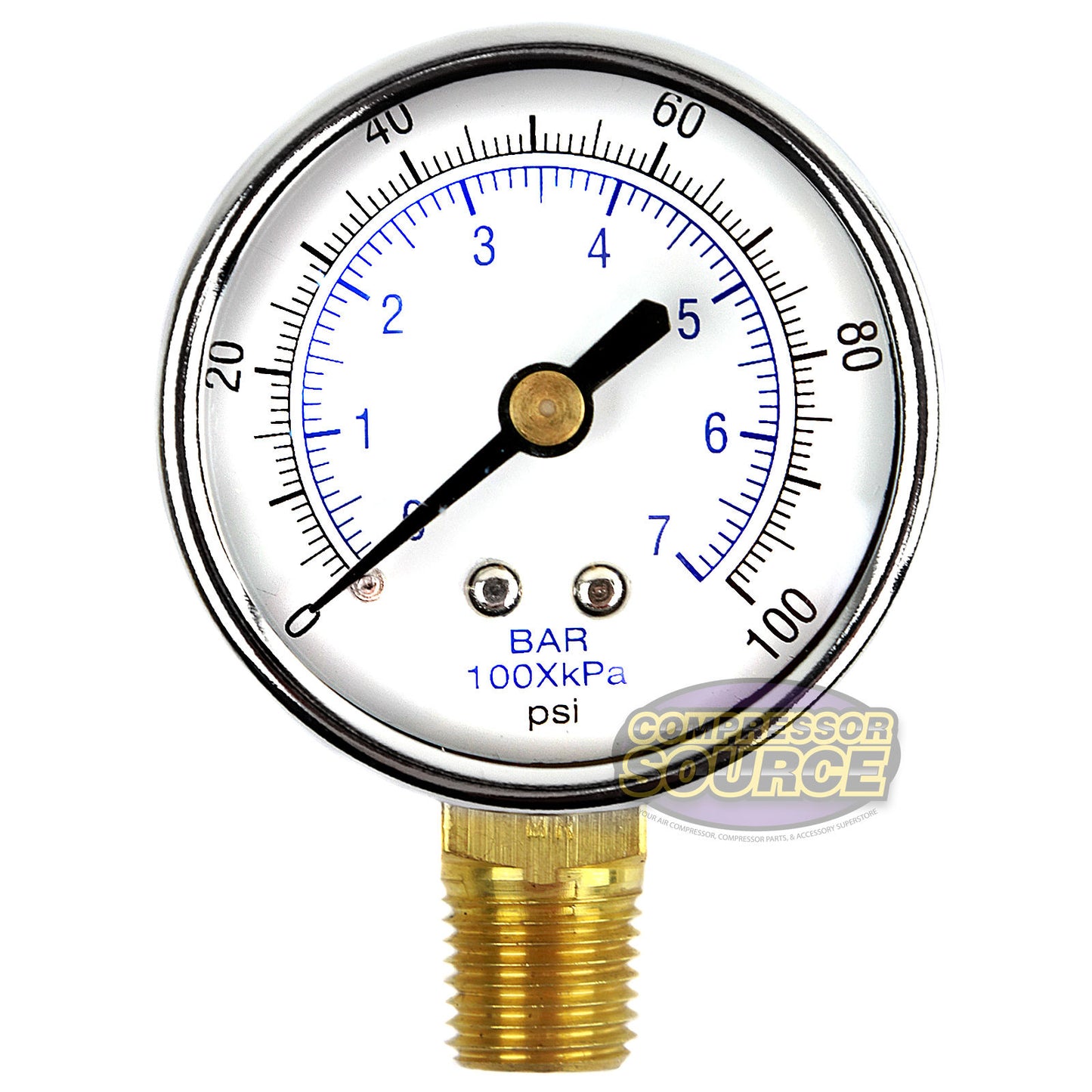 1/4" NPT 0-100 PSI Air Pressure Gauge Lower Side Mount