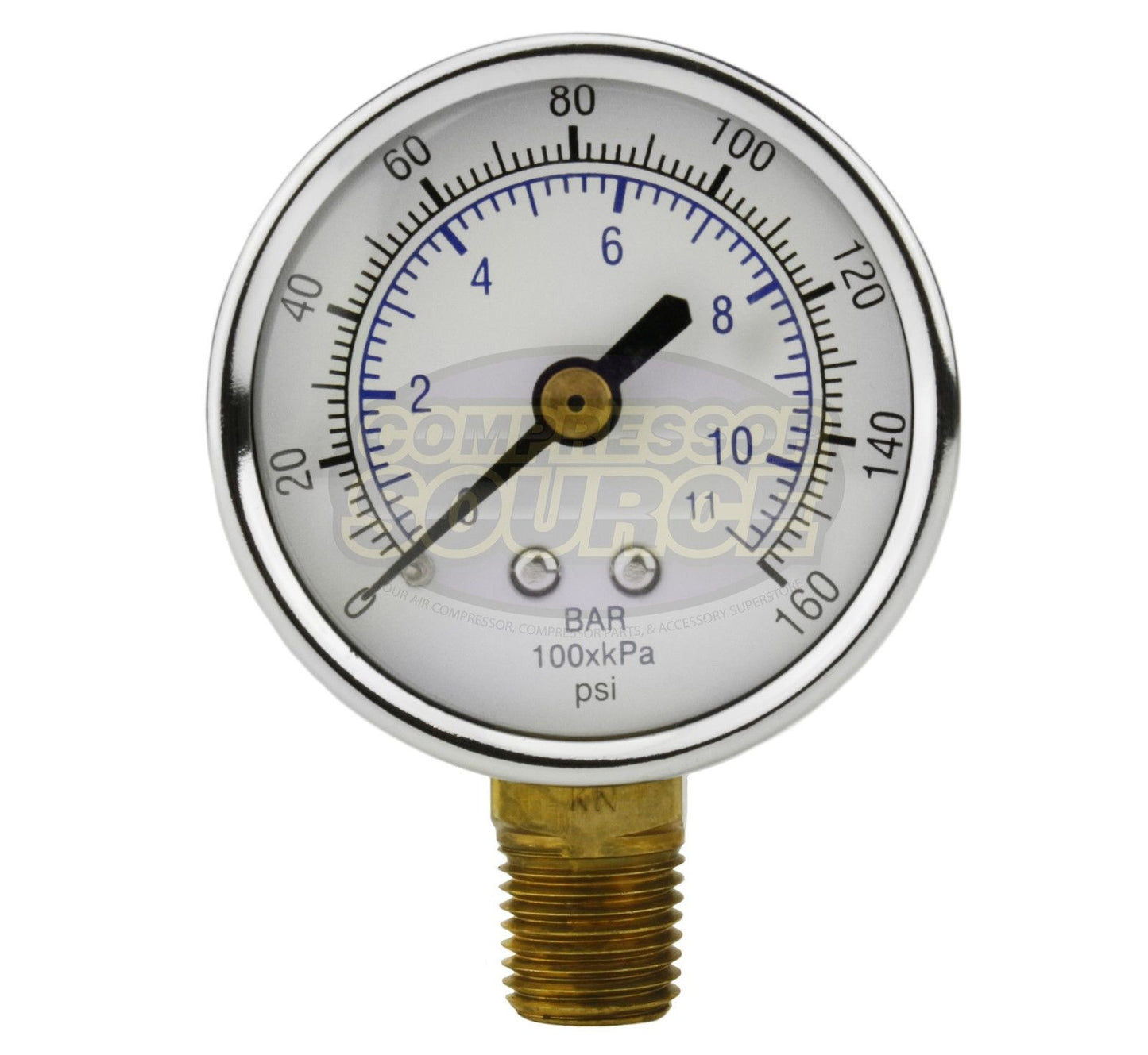 1/4" NPT 0-160 PSI Air Pressure Gauge Lower Side Mount