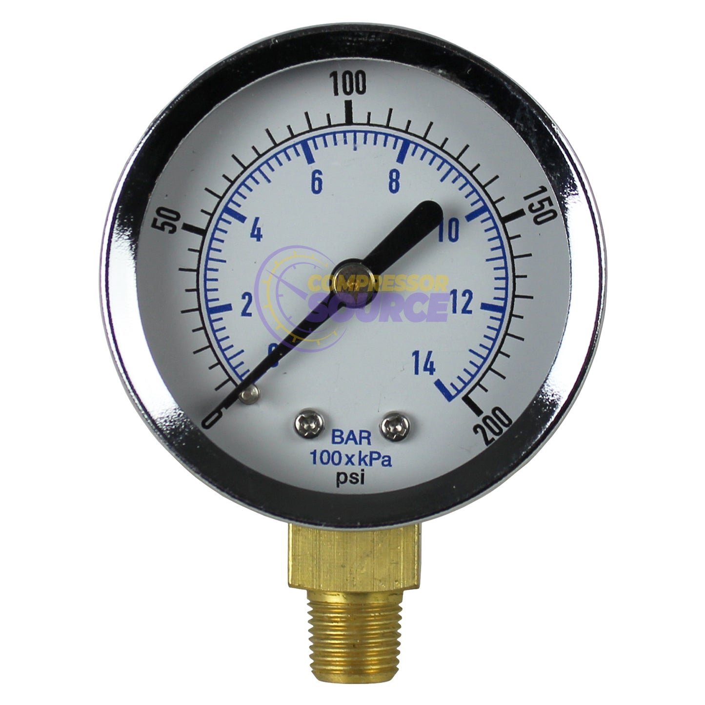 2" Face 1/8" NPT 0-200 PSI Pressure Gauge Lower Side Mount