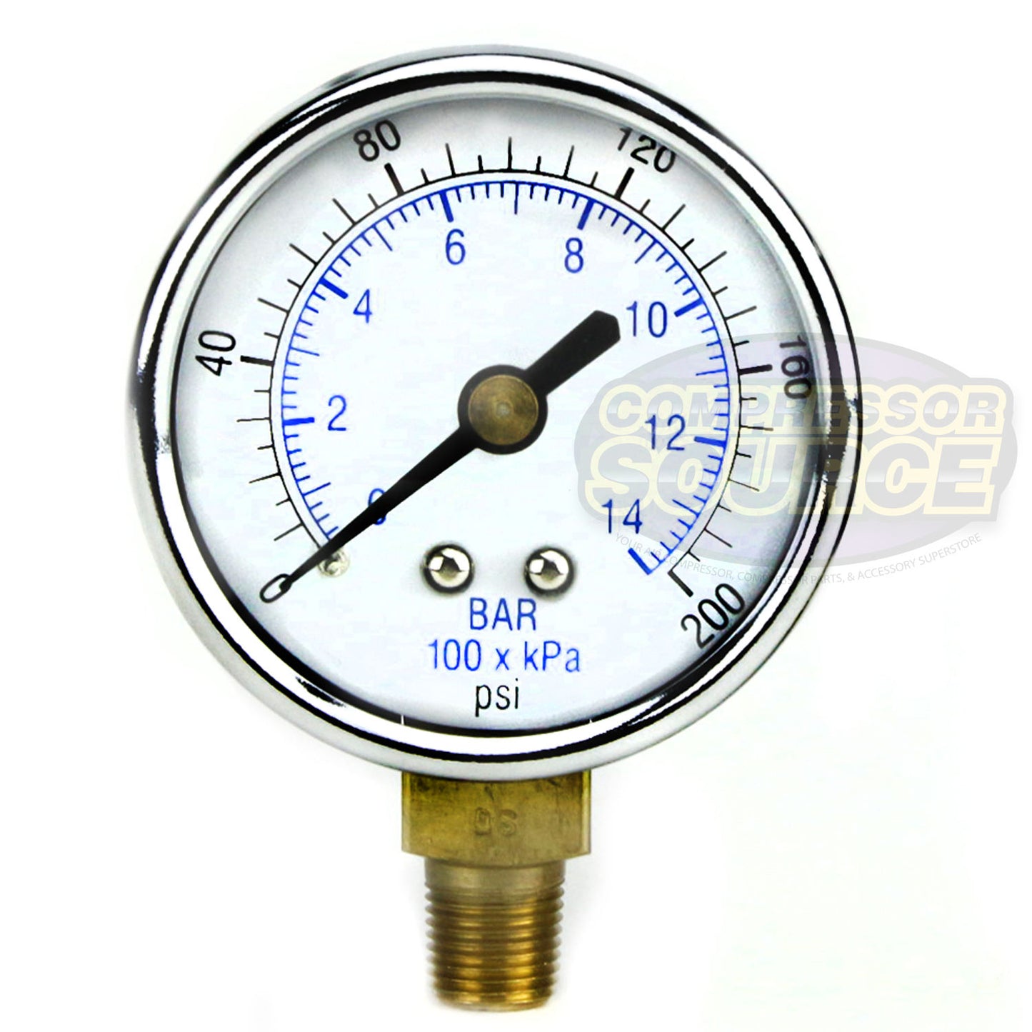 1/8" NPT 0-200 PSI Air Pressure Gauge Lower Side Mount With 2" Face