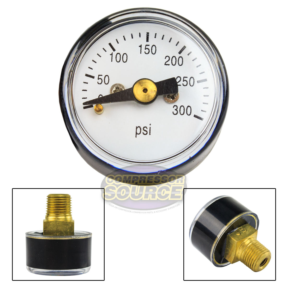 1/8" MNPT Mini / Micro Air Pressure Gauge 0-300 PSI 1" Face CBM Center Back Mount