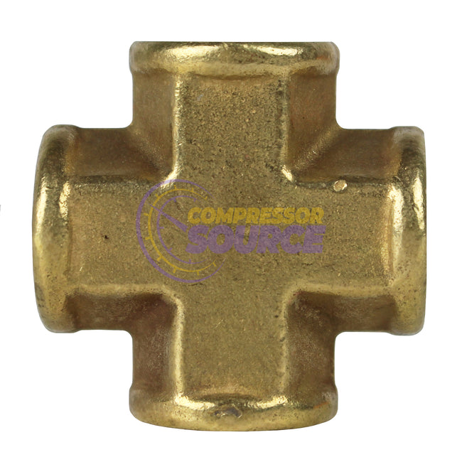 1/4" Female NPTF Forged Cross Solid Brass Multi Directional Pipe Fitting 102C