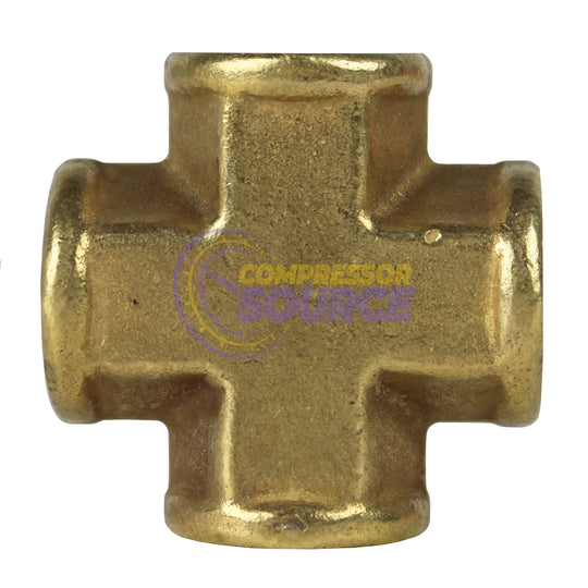1/4" Female NPTF Forged Cross Solid Brass Multi Directional Pipe Fitting 102C