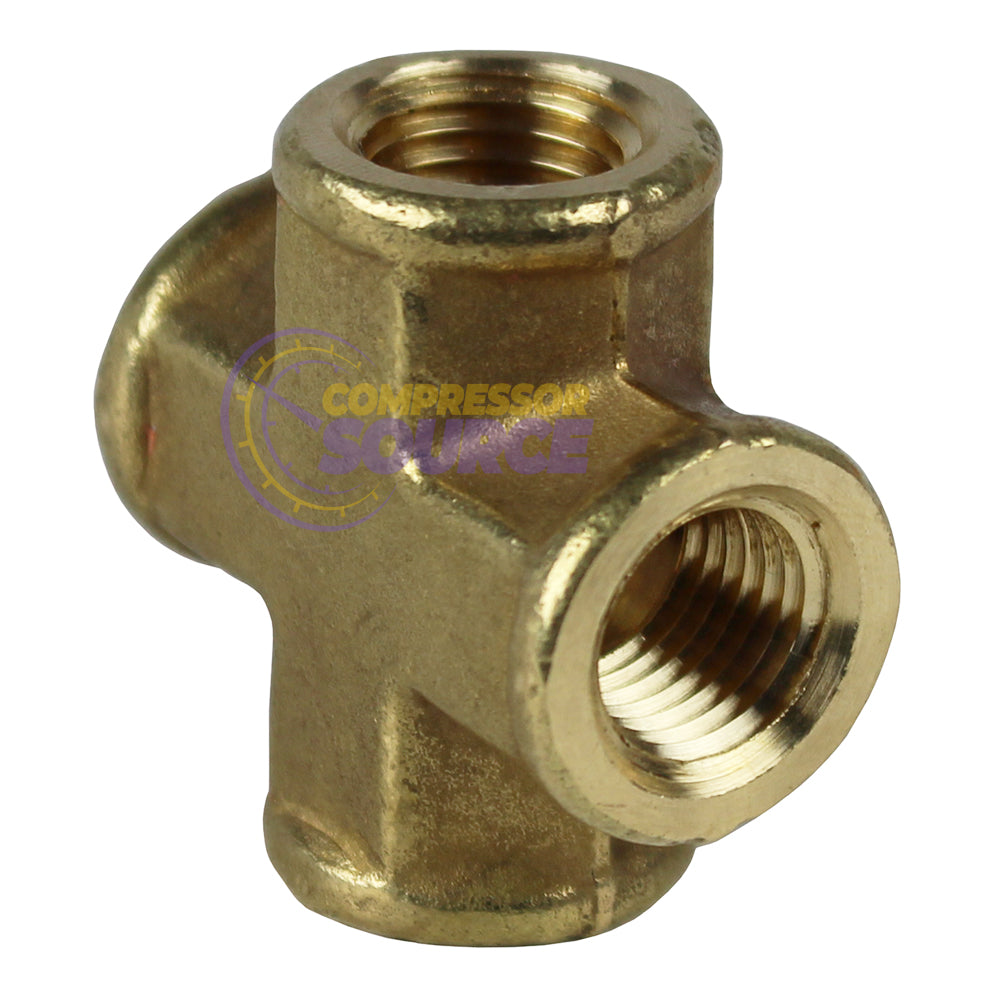 1/4" Female NPTF Forged Cross Solid Brass Multi Directional Pipe Fitting 102C