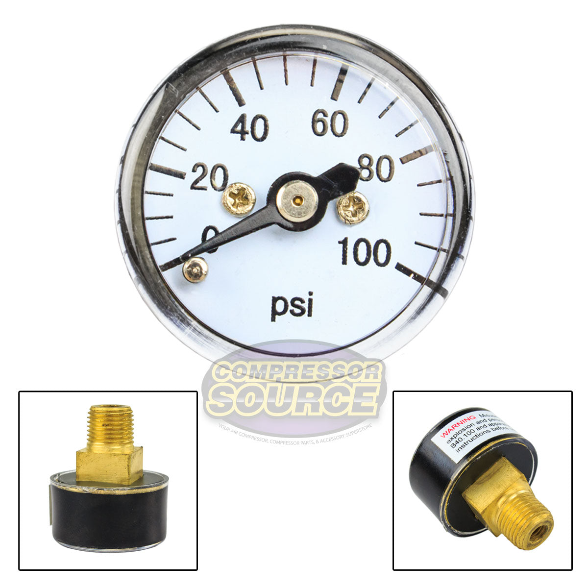 1/8" MNPT Mini / Micro Air Pressure Gauge 0-100 PSI 1" Face CBM Center Back Mount