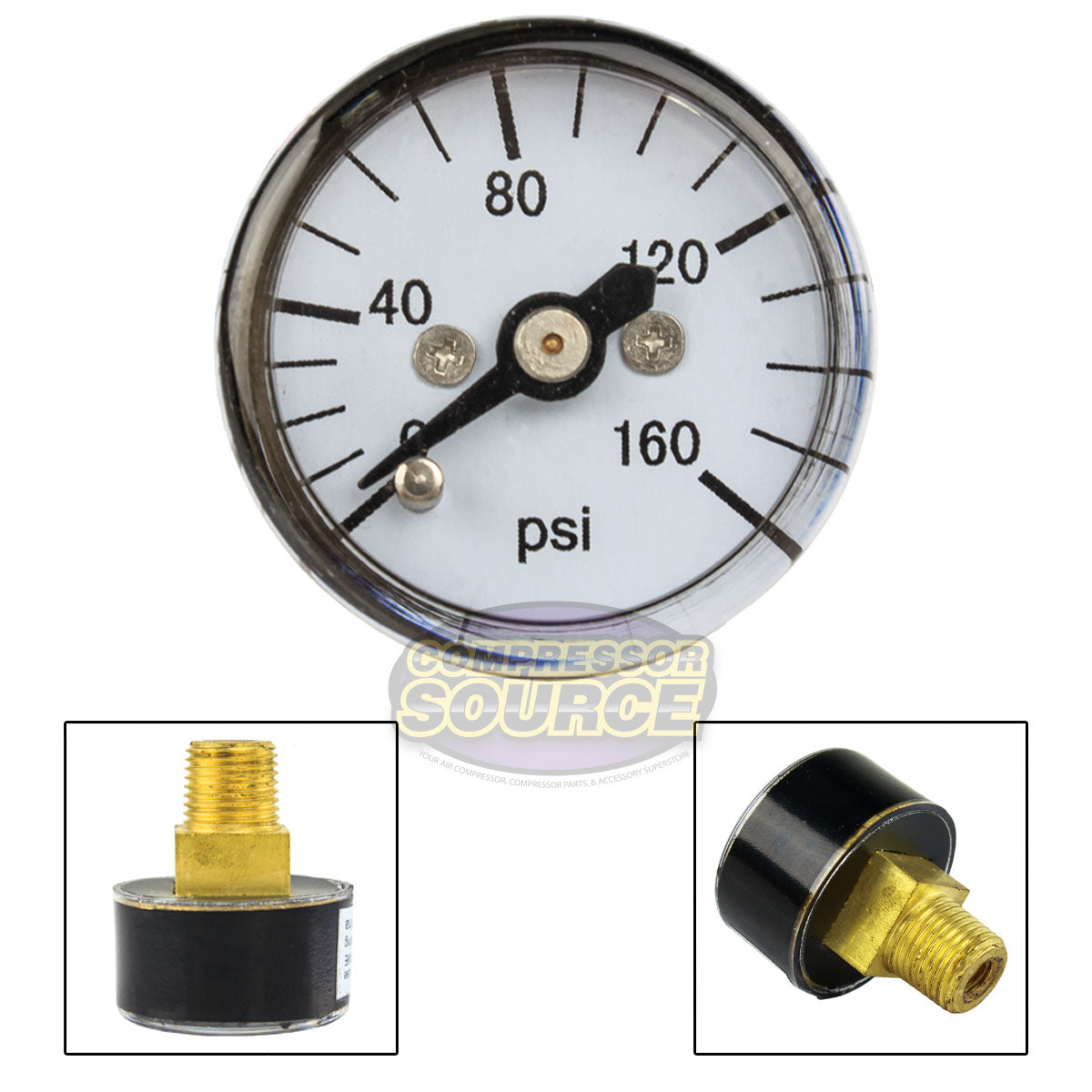 1/8" MNPT Mini / Micro Air Pressure Gauge 0-160 PSI 1" Face CBM Center Back Mount