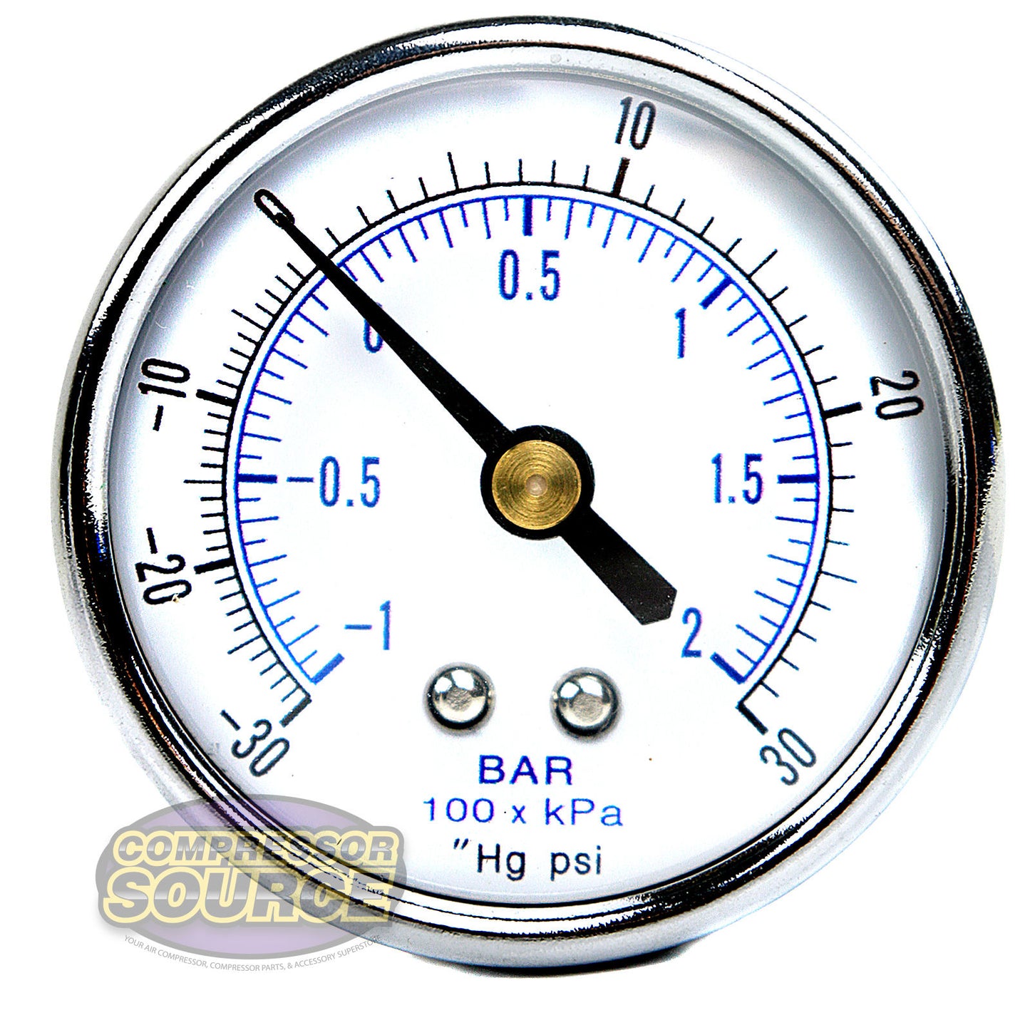 1/4" NPT -30 0 30 PSI Vacuum Air Pressure Gauge Center Back Mount With 2" Face