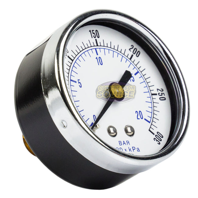 1/4" NPT Air Pressure Gauge 0-300 PSI Back or Rear Center Mount 2" Face 102D-204H