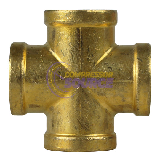 3/8" FNPT Brass Forged Equal Cross Pipe Thread Fitting 4 Way 102E