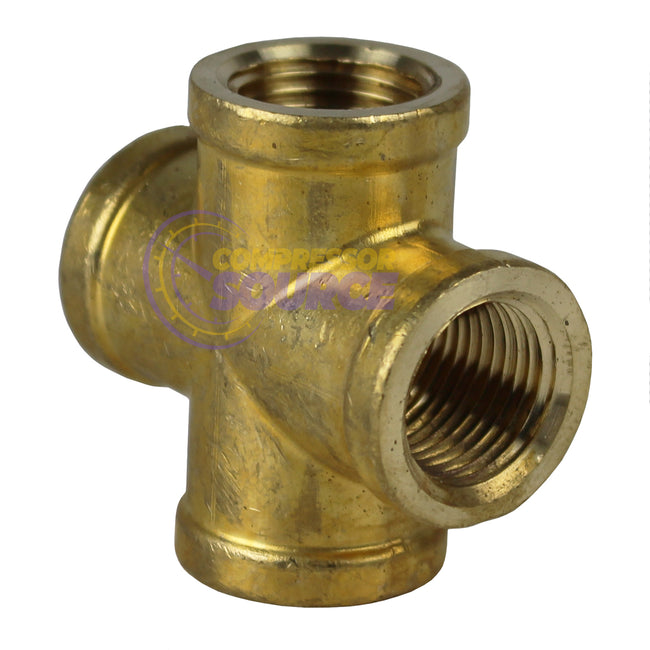 3/8" FNPT Brass Forged Equal Cross Pipe Thread Fitting 4 Way 102E
