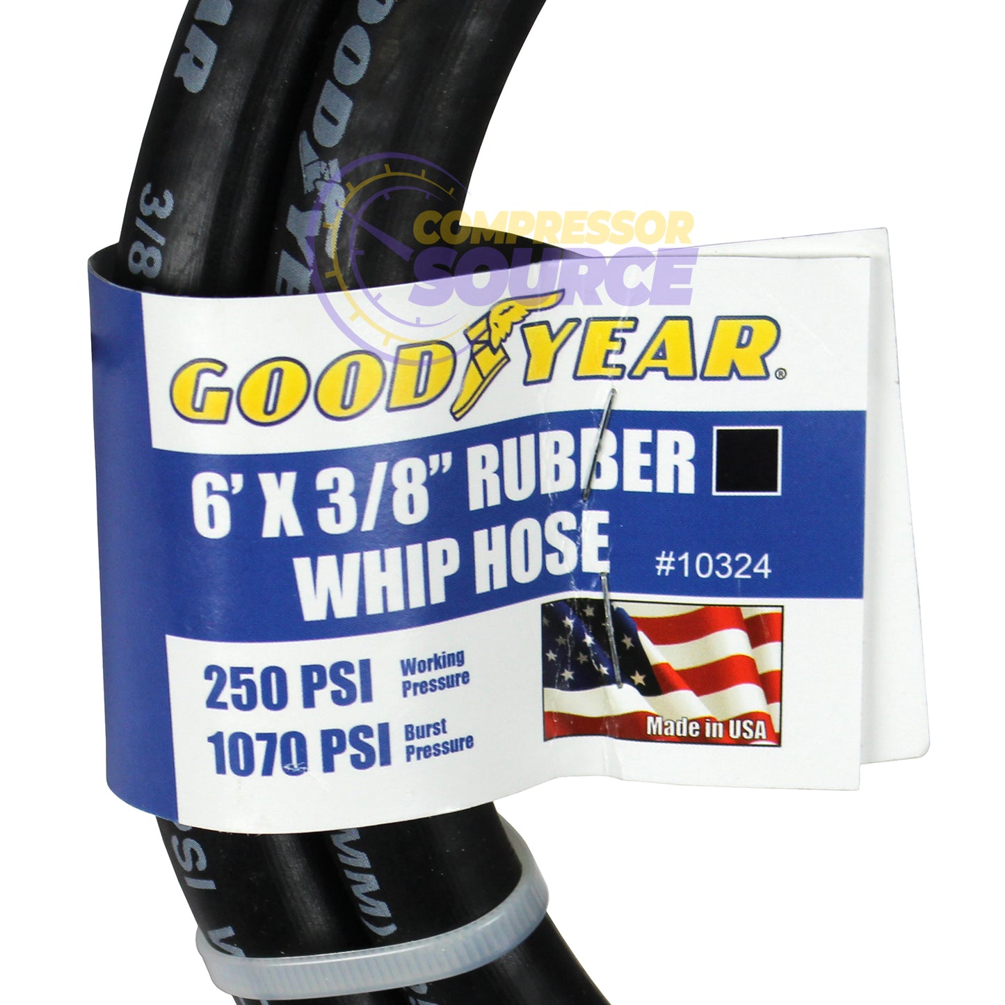 Goodyear 6' x 3/8" Rubber Air Hose Whip 250 PSI 1/4" NPT USA Made 10324