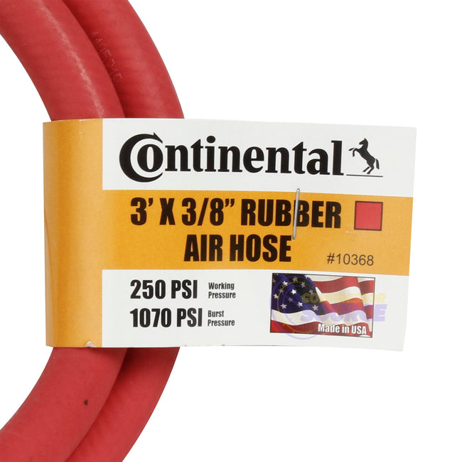 Continental Rubber Air Hose 3 Feet x 3/8 Inch 250 PSI Oil-Resistant Red 10368