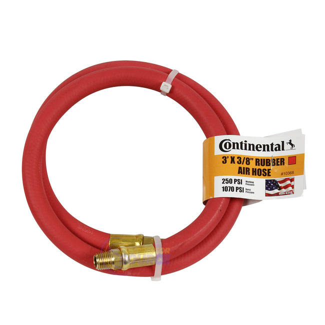 Continental Rubber Air Hose 3 Feet x 3/8 Inch 250 PSI Oil-Resistant Red 10368