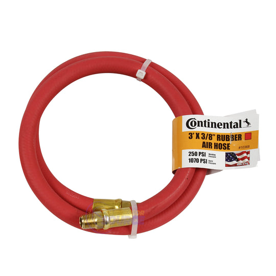 Continental Rubber Air Hose 3 Feet x 3/8 Inch 250 PSI Oil-Resistant Red 10368