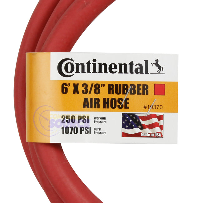 Continental Rubber Air Hose 6 Feet x 3/8 Inch 250 PSI Oil-Resistant Red 10370