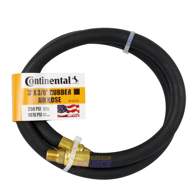 Continental Air Hose 3/8 Inch MNPT Fittings 250 PSI Oil-Resistant Rubber 3 Ft