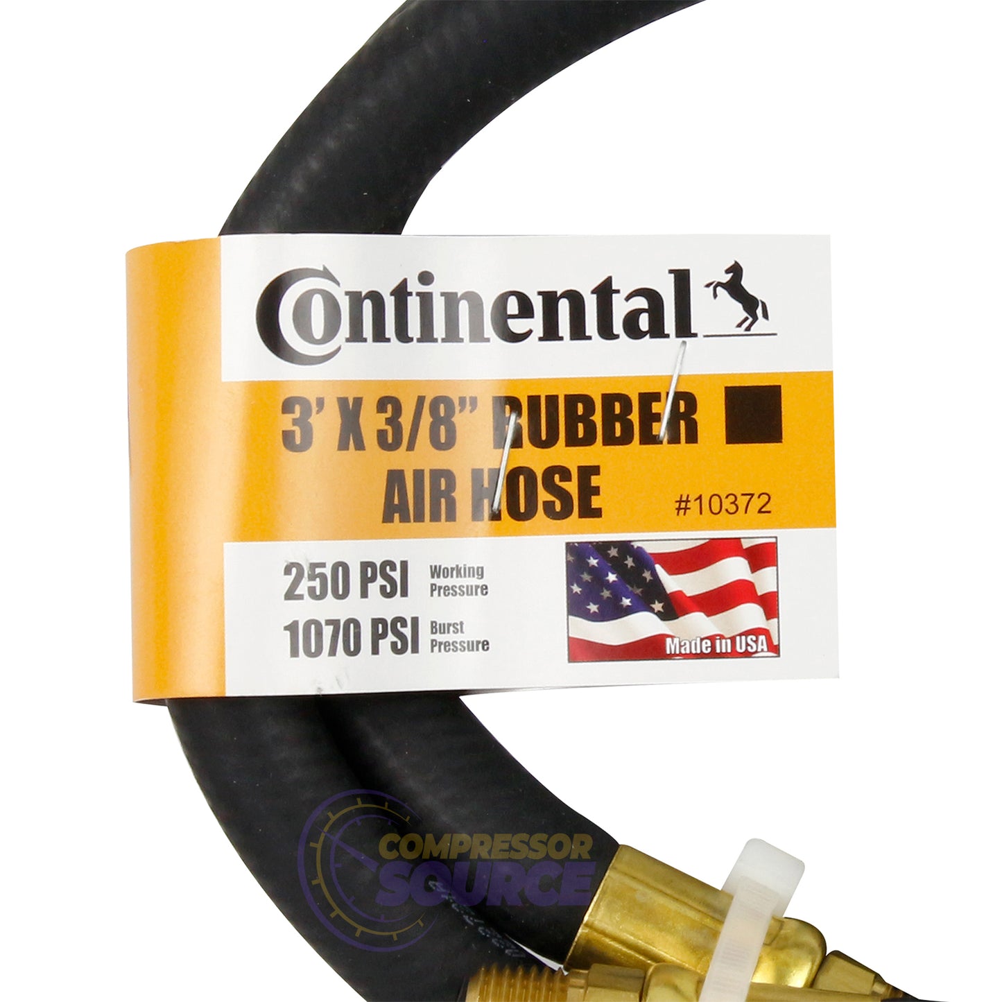Continental Air Hose 3/8 Inch MNPT Fittings 250 PSI Oil-Resistant Rubber 3 Ft
