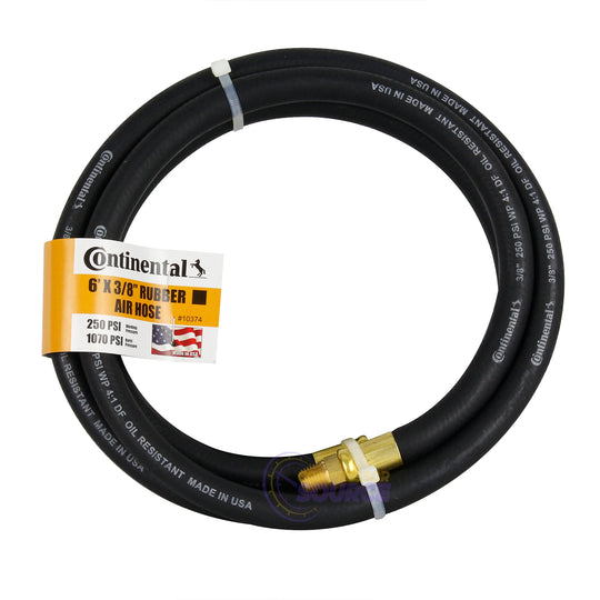 Continental Rubber Air Hose 6 Feet x 3/8 Inch 250 PSI Oil-Resistant Black 10374