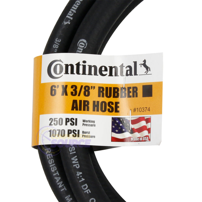 Continental Rubber Air Hose 6 Feet x 3/8 Inch 250 PSI Oil-Resistant Black 10374