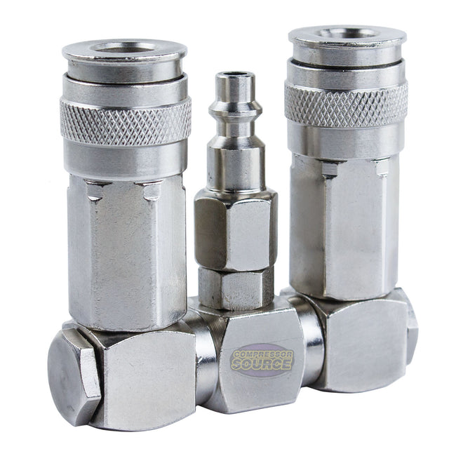 Two Way Air Hose Compressor Swivel Splitter 1/4" NPT 360 Degrees 10567