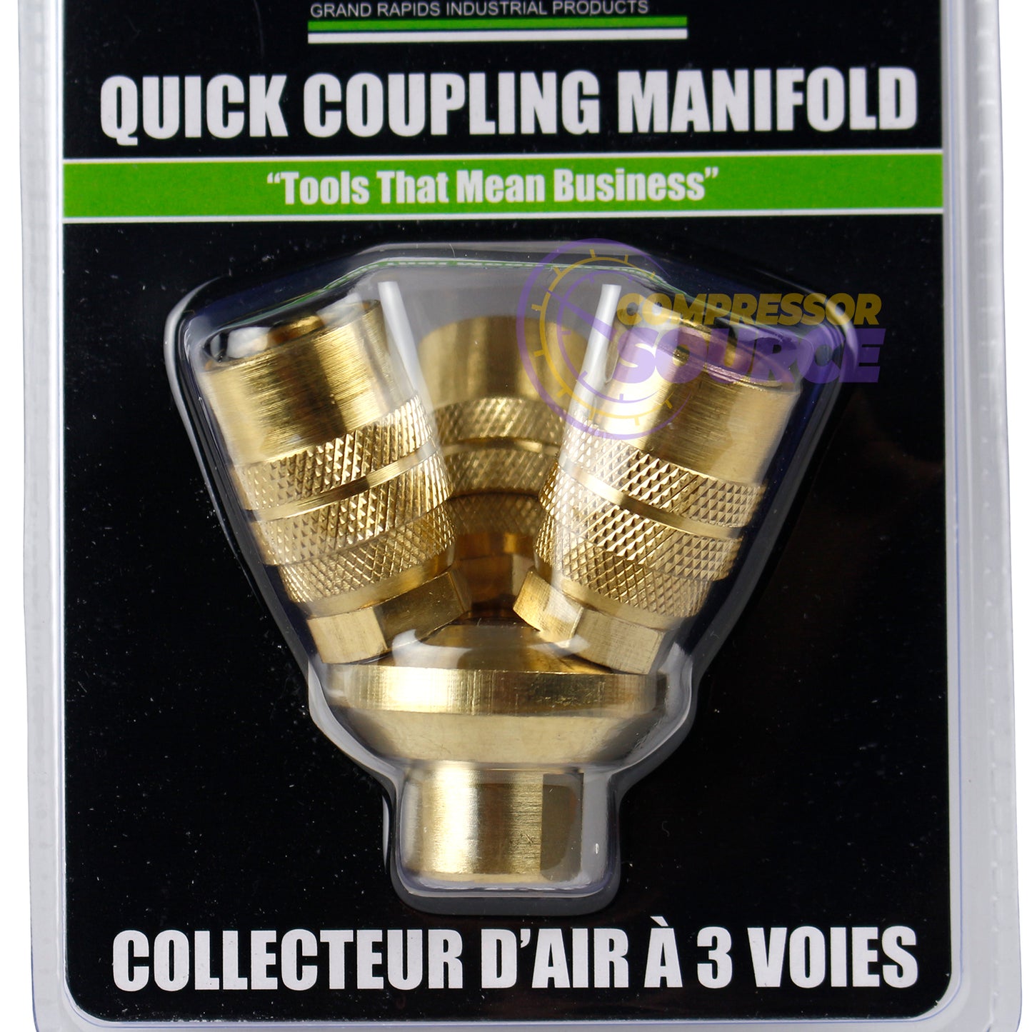 GRIP Tools 3 Way Quick Coupling Manifold 300 PSI Air Inlet 1/4" Couplers 10760