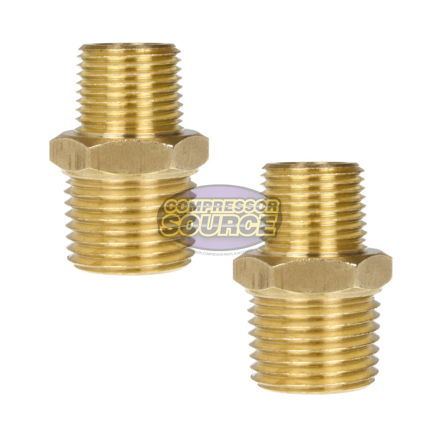 2 Pack 3/8" x 1/4" Male NPTF Pipe Reducing Hex Nipple Solid Brass Pipe Fitting