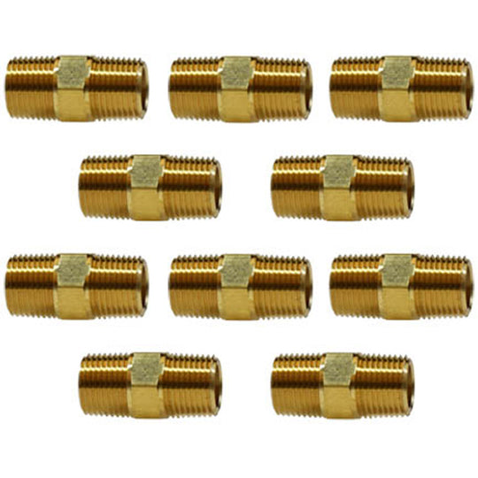 1/2" Male NPTF Hex Nipple Brass Straight Pipe Fitting 1200 PSI Maximum 10-Pack