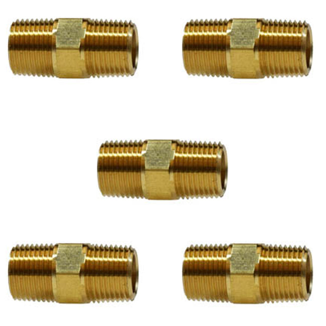 1/2" Male NPTF Hex Nipple Brass Straight Pipe Fitting 1200 PSI Maximum 5-Pack