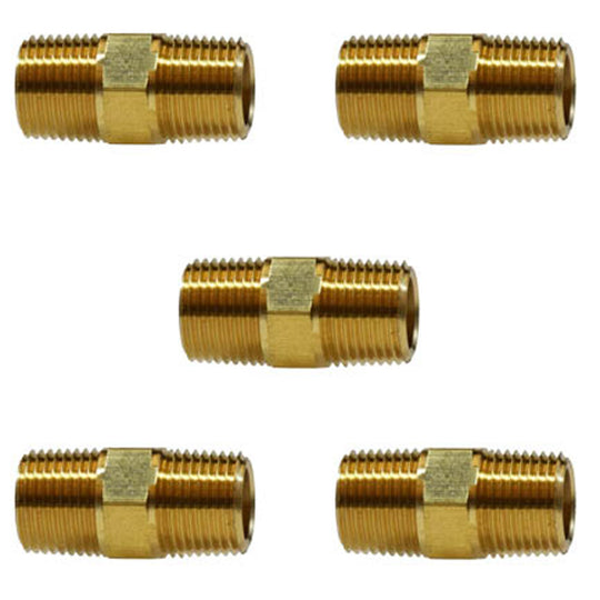 1/2" Male NPTF Hex Nipple Brass Straight Pipe Fitting 1200 PSI Maximum 5-Pack