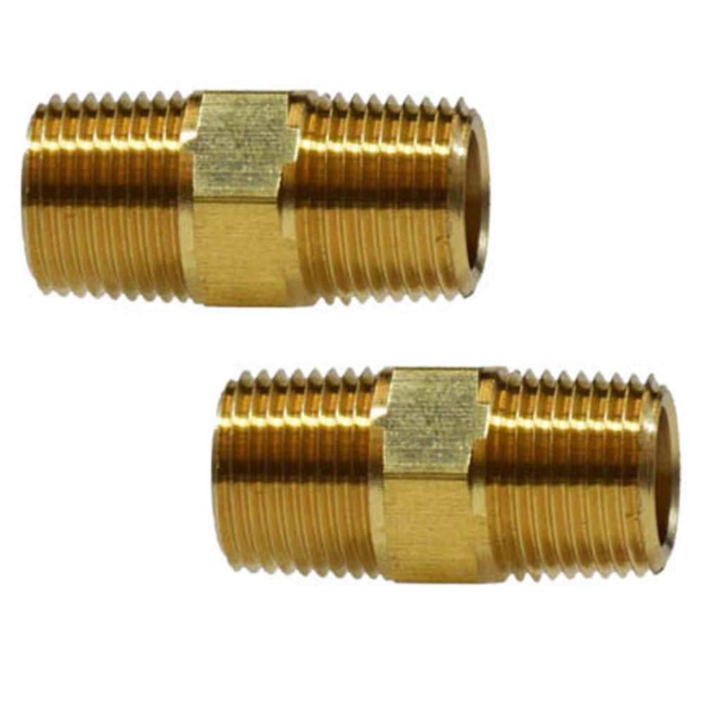 1/2" Male NPTF Hex Nipple Brass Straight Pipe Fitting 1200 PSI Maximum 2-Pack