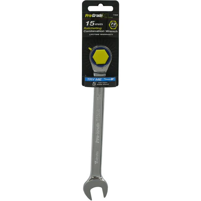 12mm Combination Wrench with 72 Teeth Ratcheting End Metric Pro-Grade 11655